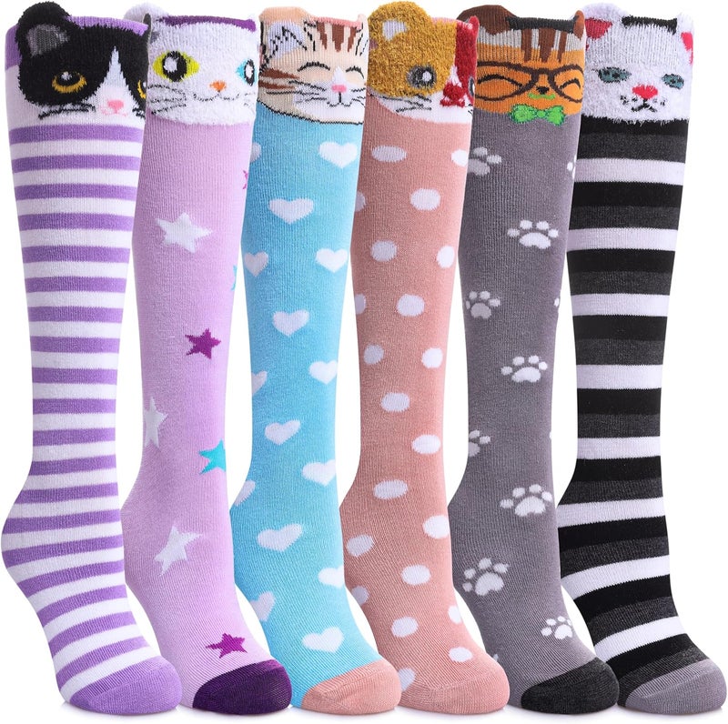 SDBING Kids Girls Knee High Socks Crazy Funny Gift Novelty Soft Cute Animal Dress Long Socks 6 Pairs - Image 1